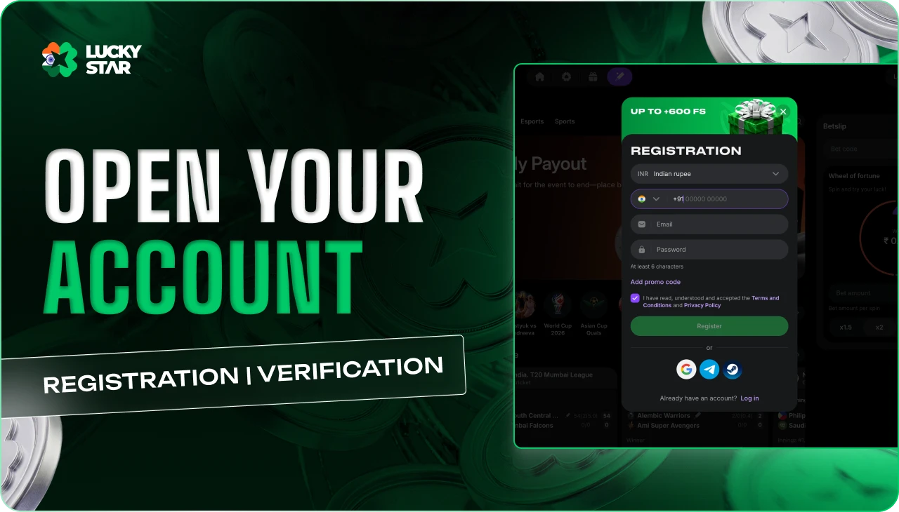 Lucky Star account registration process with profile creation and verification steps